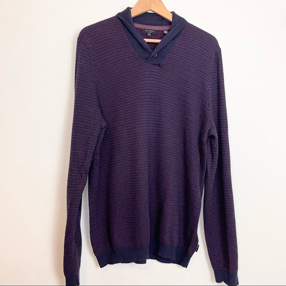 Ted Baker London Merino Wool Blend Sweater Pullover Shawl Collar men's size XL